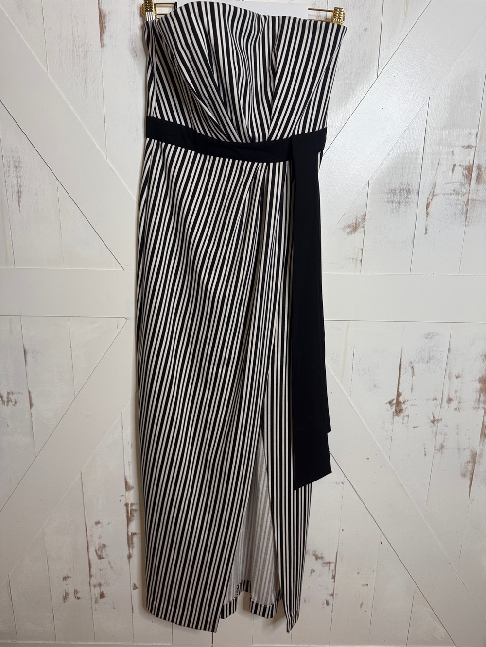 Halston Heritage Black and White Strapless Striped Maxi Dress - Picture 5 of 15